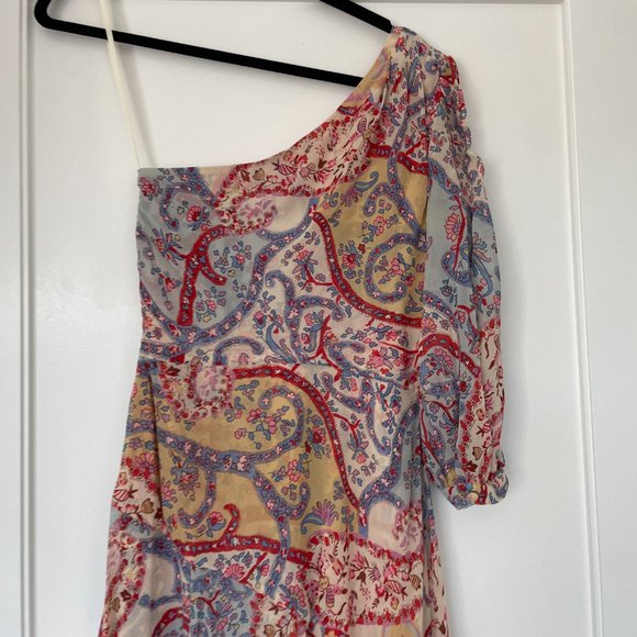 Veronica Beard Kimber Silk Midi-length Dress Multi-color One Shoulder Drapey - Picture 10 of 12